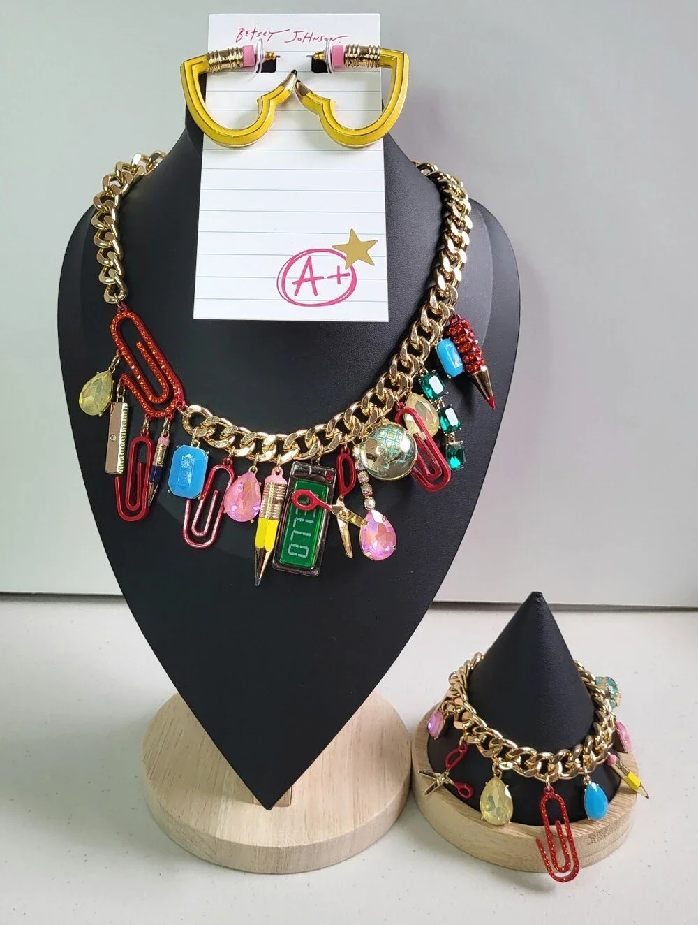 Betsey Johnson Back To School Teacher Necklace Bracelet And Earrings Set. NWT